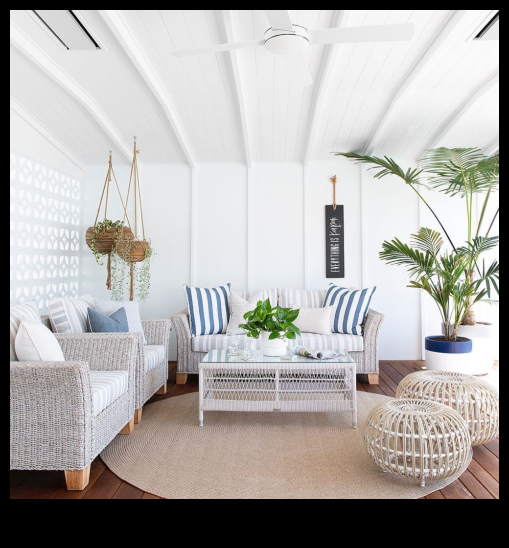 كيفية إنشاء غرفة المعيشة الساحلية مع أفكار ديكور الخوص؟