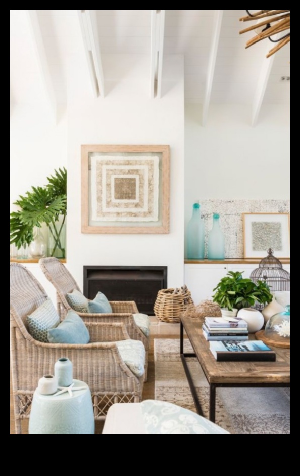 كيفية إنشاء غرفة المعيشة الساحلية مع أفكار ديكور الخوص؟