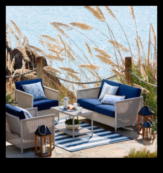 هل يمكنك اقتراح نصائح لتزيين منطقة الصالة الخارجية بلمسات بحرية؟