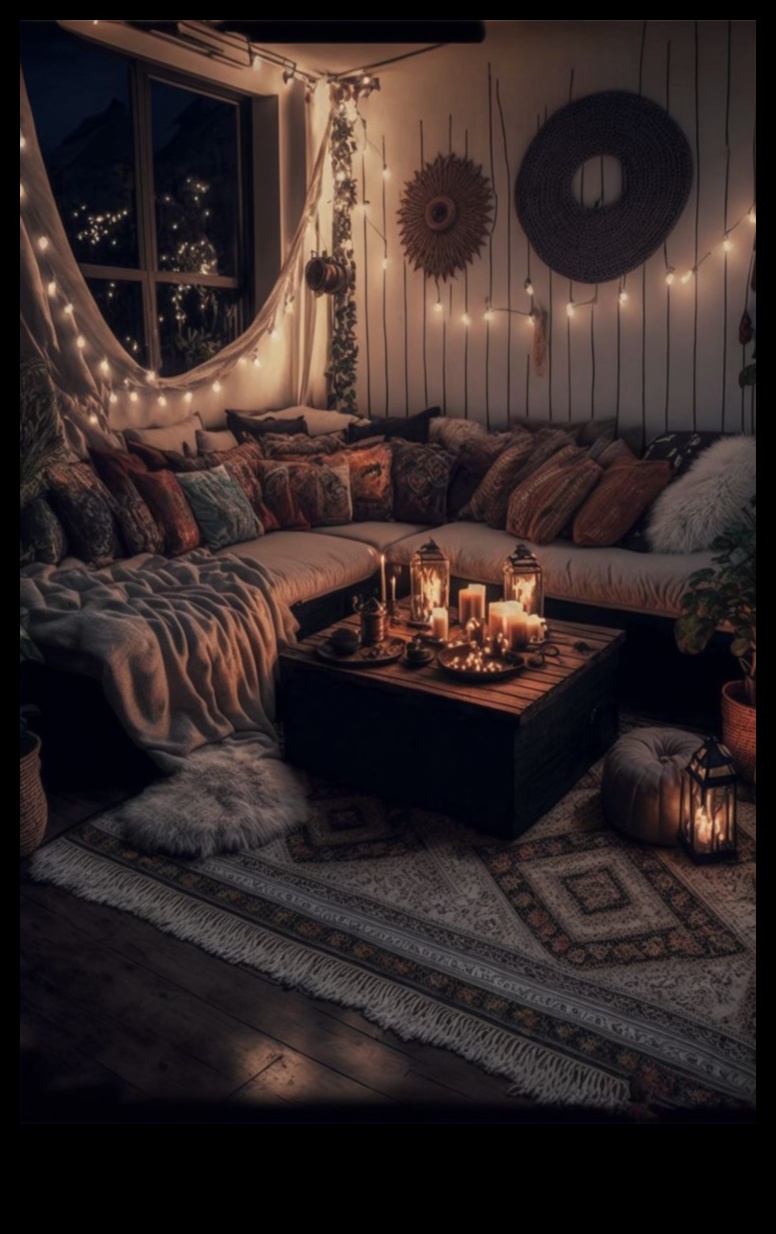 هل هناك أي نصائح لخلق جو مريح مع Fairy Lights في Boho Modern Decor؟